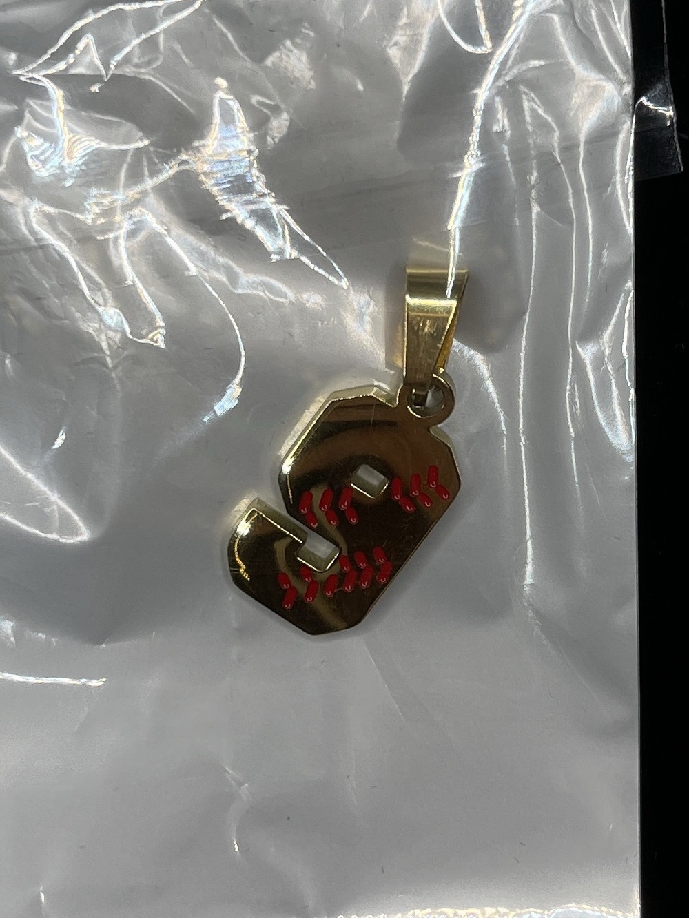 Gold Chain Necklace Baseball “9” Charm with Velvet Pouch